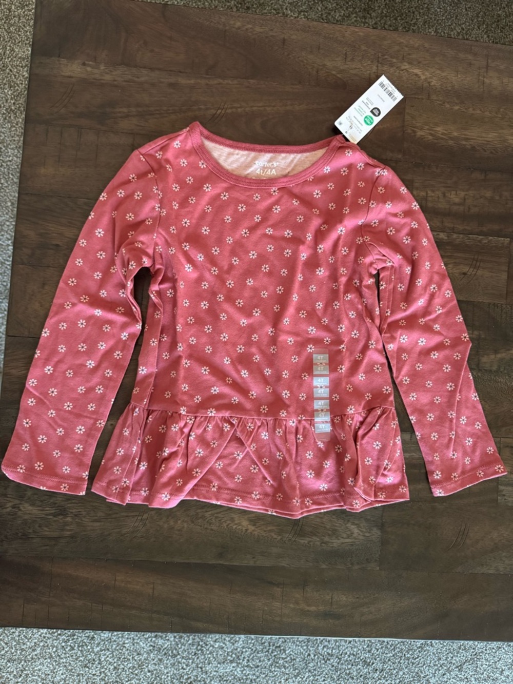 Carter’s Child Pink Floral Peplum Long Sleeve Top